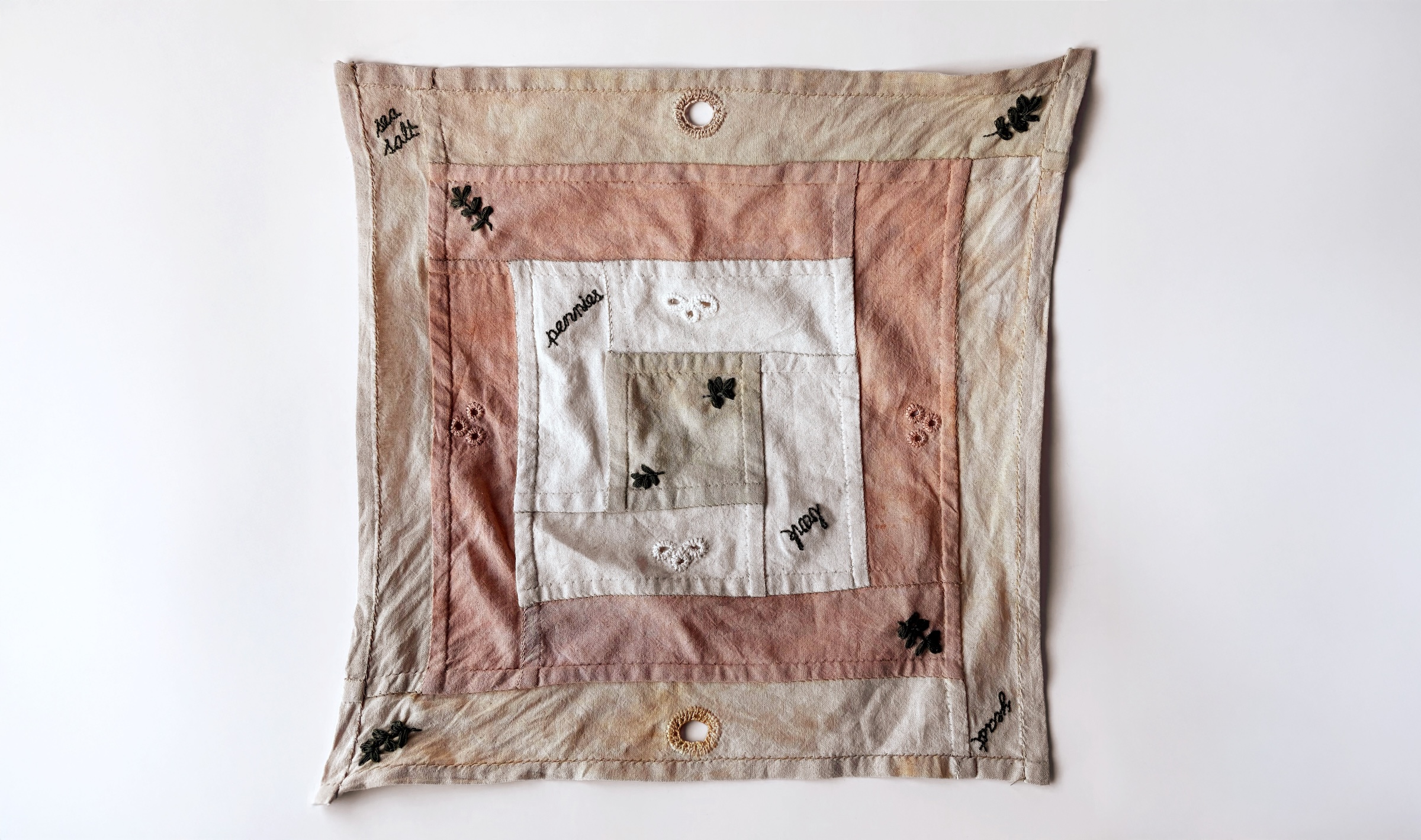 Photo of a square wrapping cloth made of twelve rectangular cotton strips.