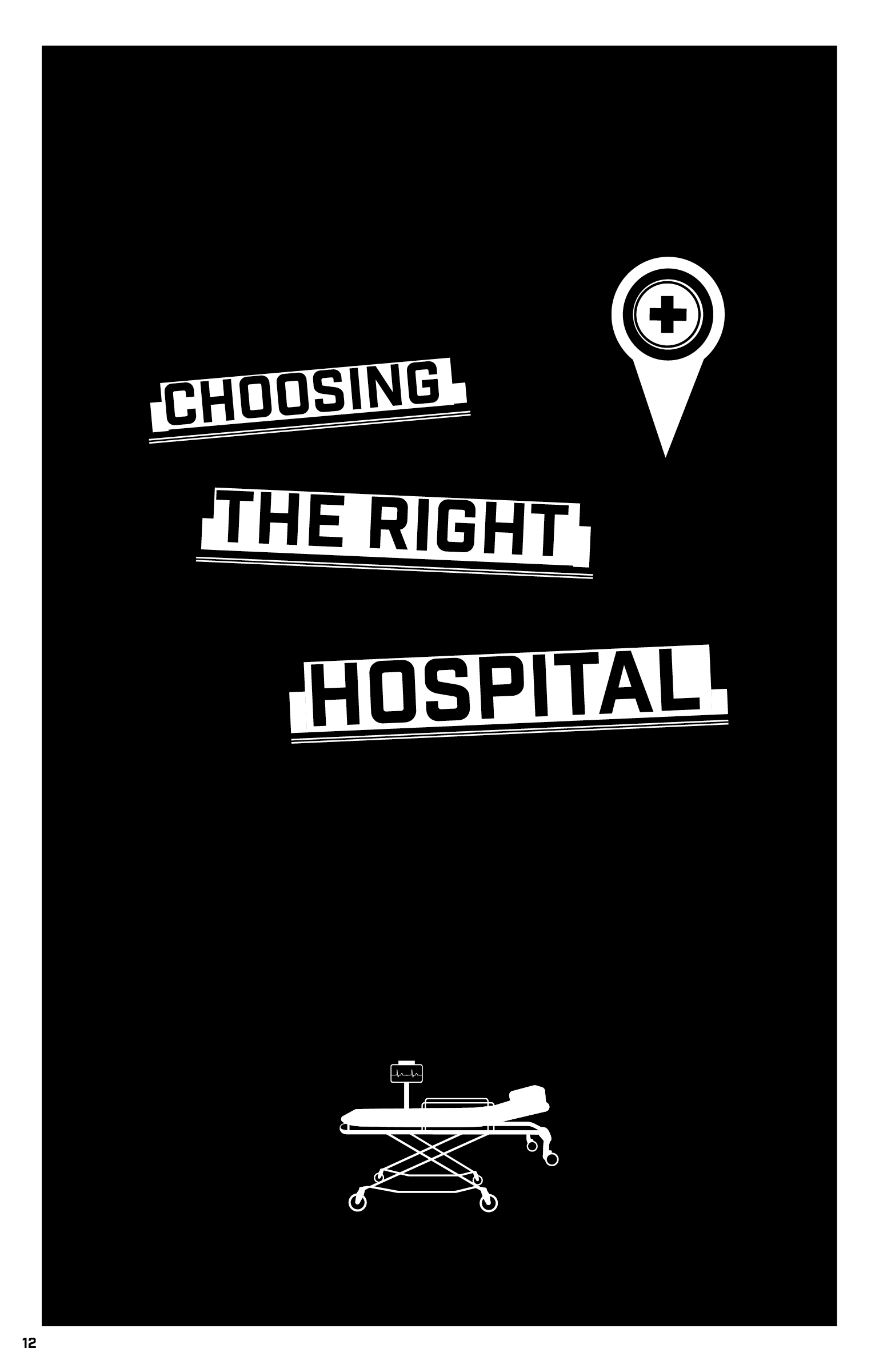 Choosing the right hospital, illustration of a stretcher.