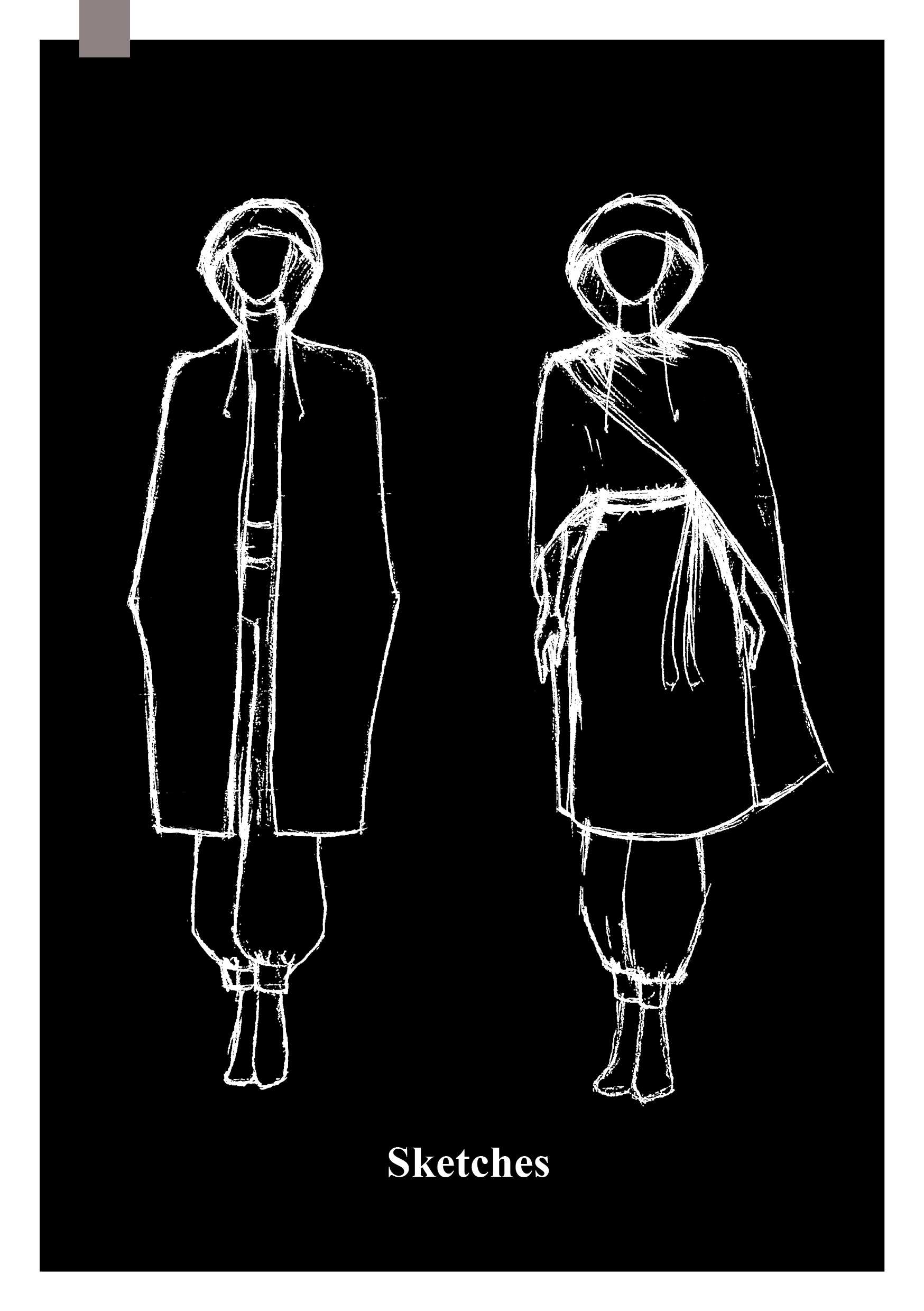 Hand-drawn sketches of the ruana on two bodies.