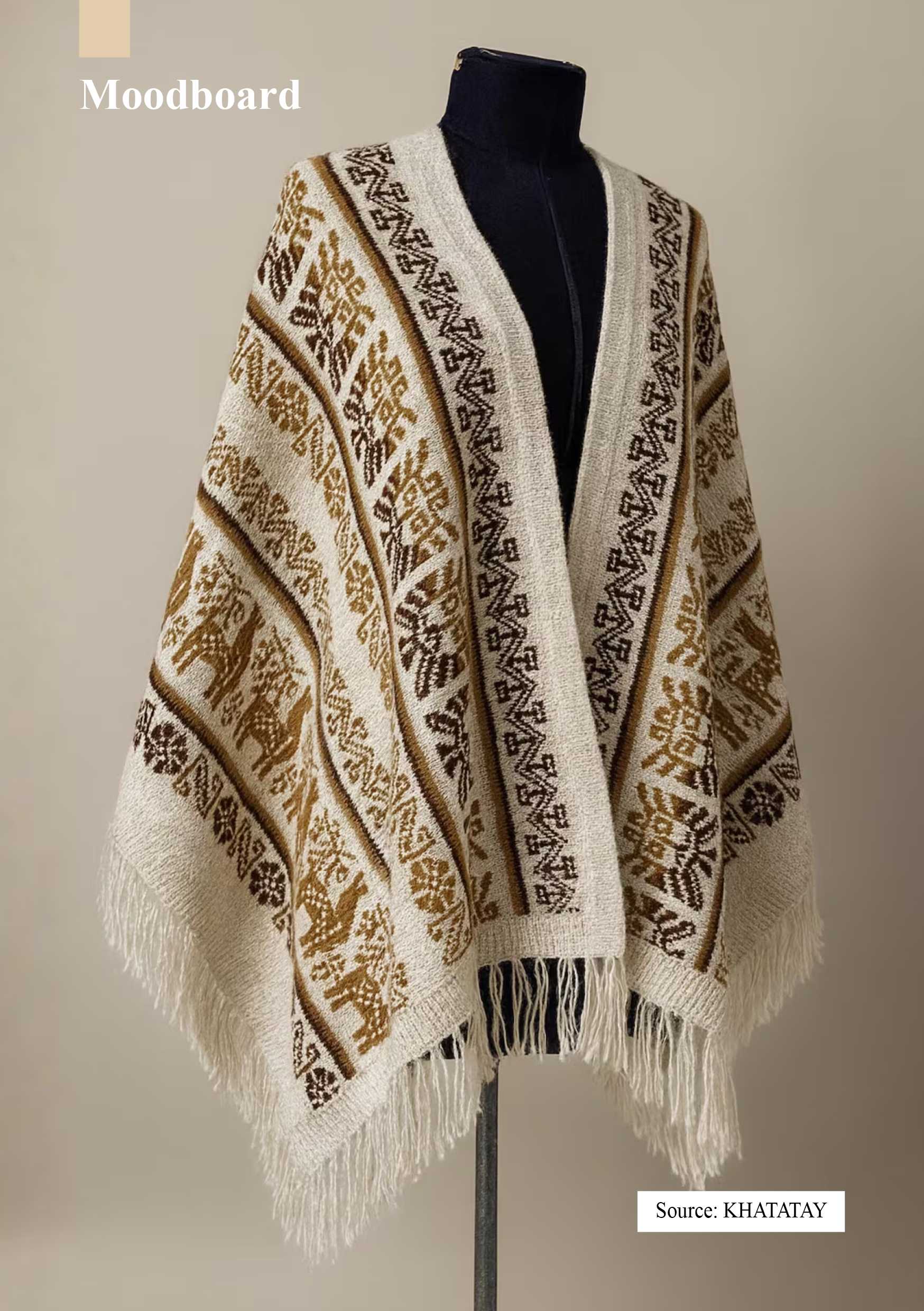 Mood board photo of ruana on manikin.